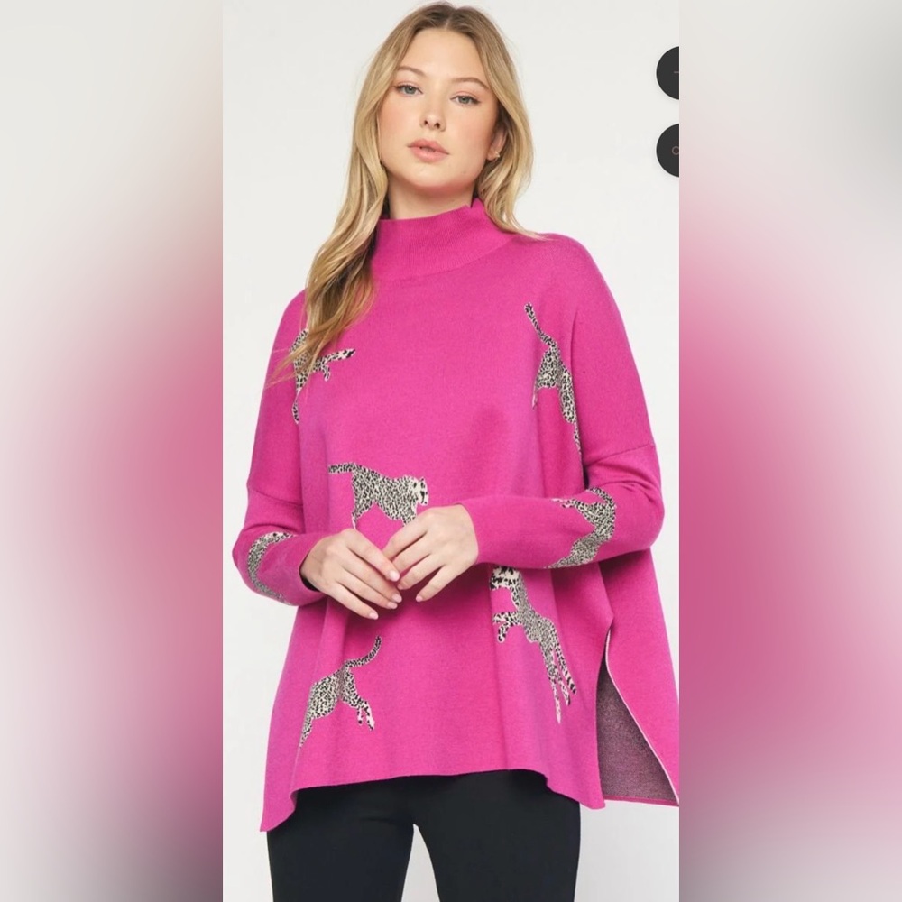 entro Hot Pink Leopard-Print Turtleneck Sweater